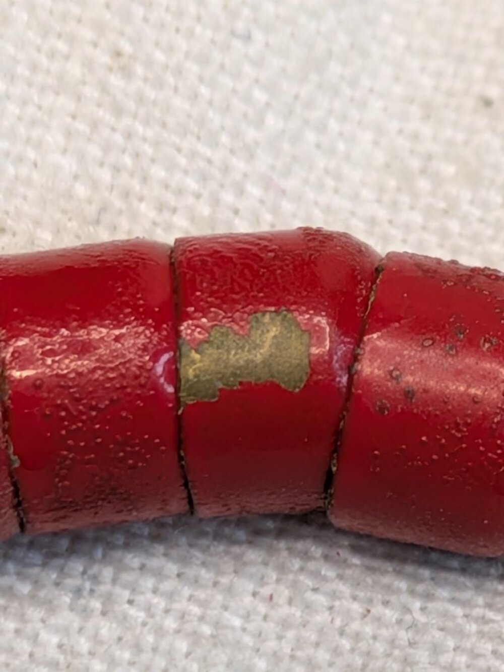 Vintage Red Enamel Brass Bead Necklace – 46" Long Layering Strand - Picture 6 of 8